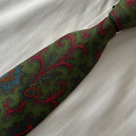 ETRO Milano Vintage Silk Paisley Print Tie Green Pink Blue - Picture 1 of 8